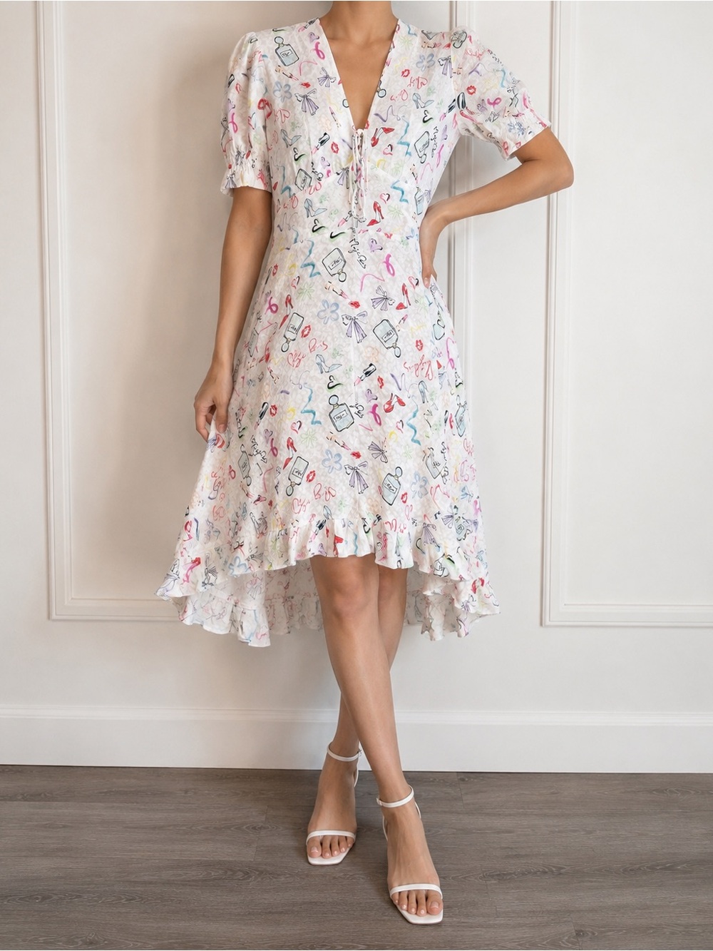 Maje Paris Womens Dress 38 M Multicolor Fashion Print Jacquard Ruffle Midi